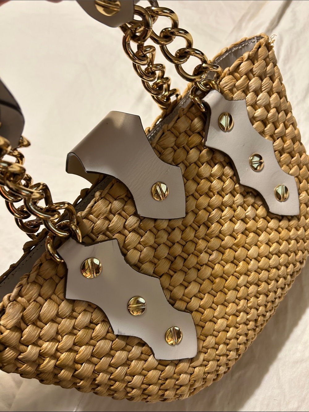 Michael Kors Tan Woven Straw Tote with Gold Hardware and Cream Trim - Picture 2 of 15
